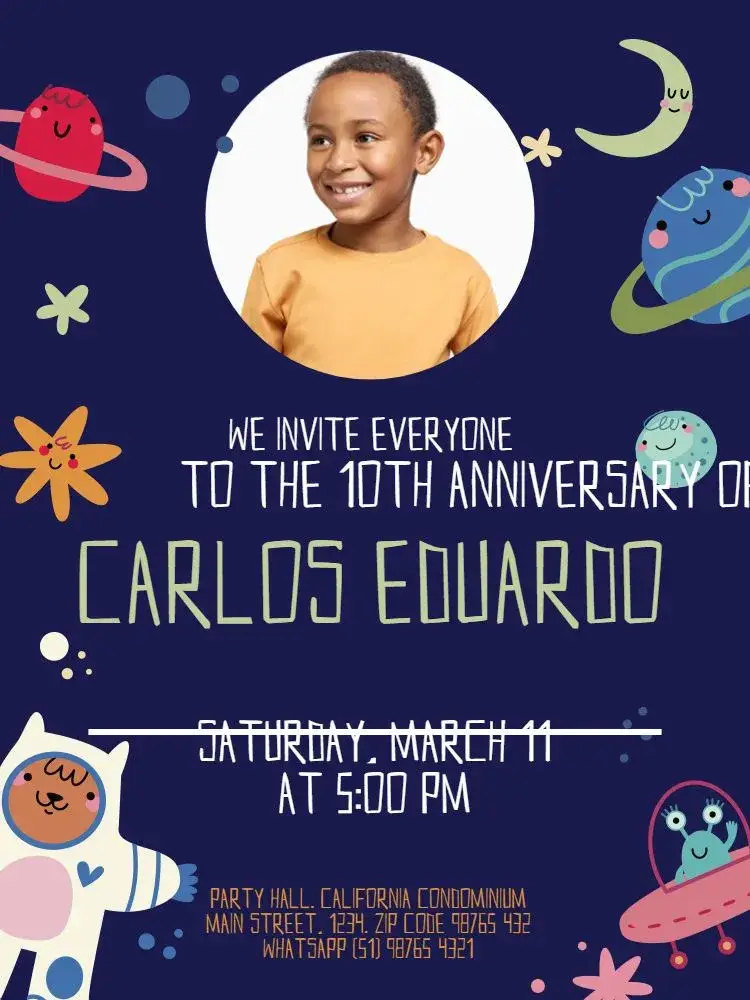 Boys Space Themed Photo invitation