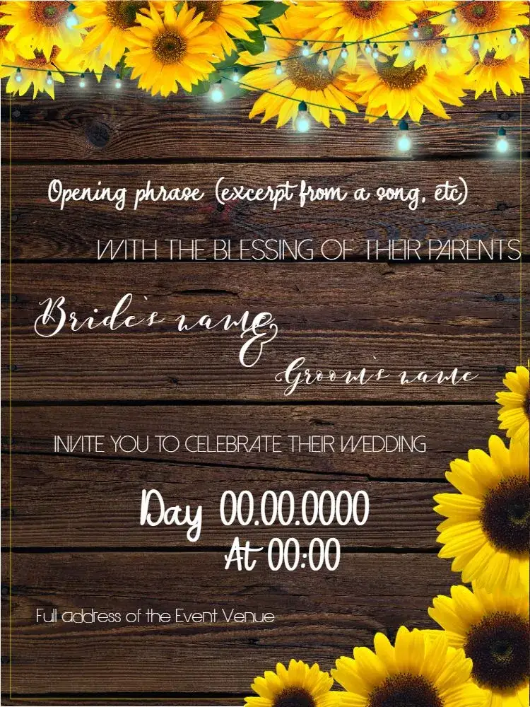 Invitation Sunflower Wood Wedding – Wedding theme rustic, nature, floral, wooden, boho, vintage