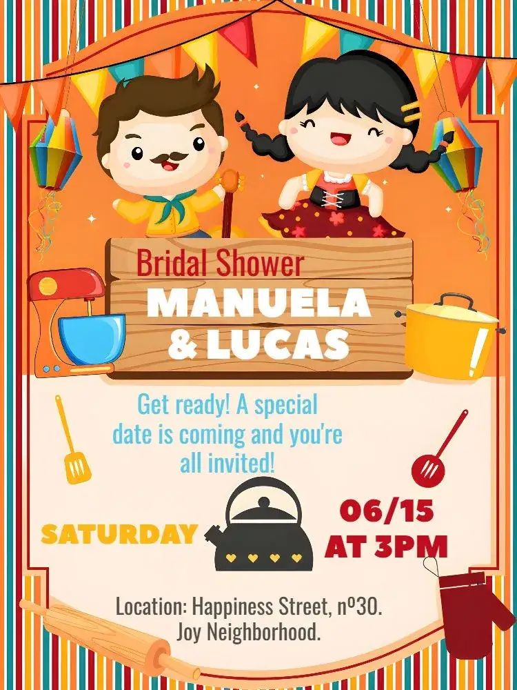 Invitation Charraia Bridal Shower Arraiá Coffee Maker – Bridal Shower theme colorful, vintage, rustic, June party, cheerful, fun