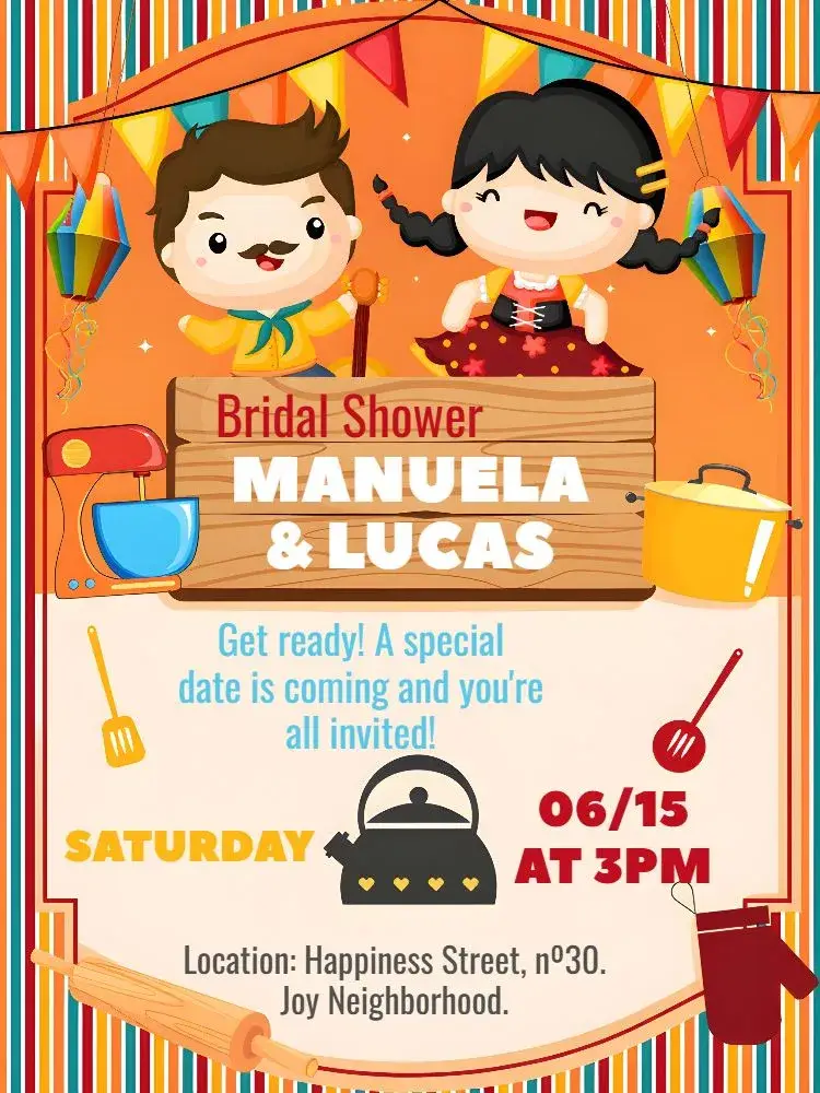 Invite Charraia Bridal Shower Arraiá Coffee Maker editable and customizable