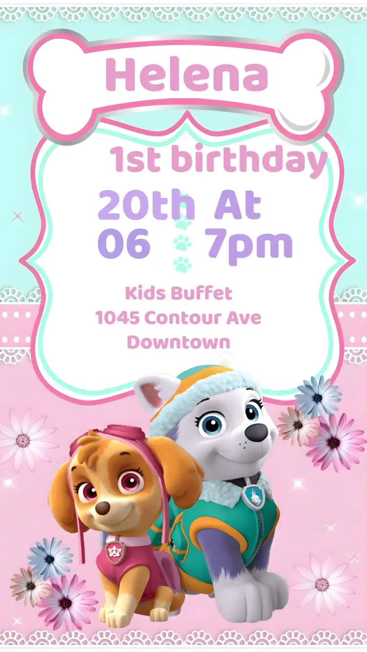 Invitation Purple Paw Patrol – Kids' Birthday Party theme playful, colorful, themed, childlike, fun