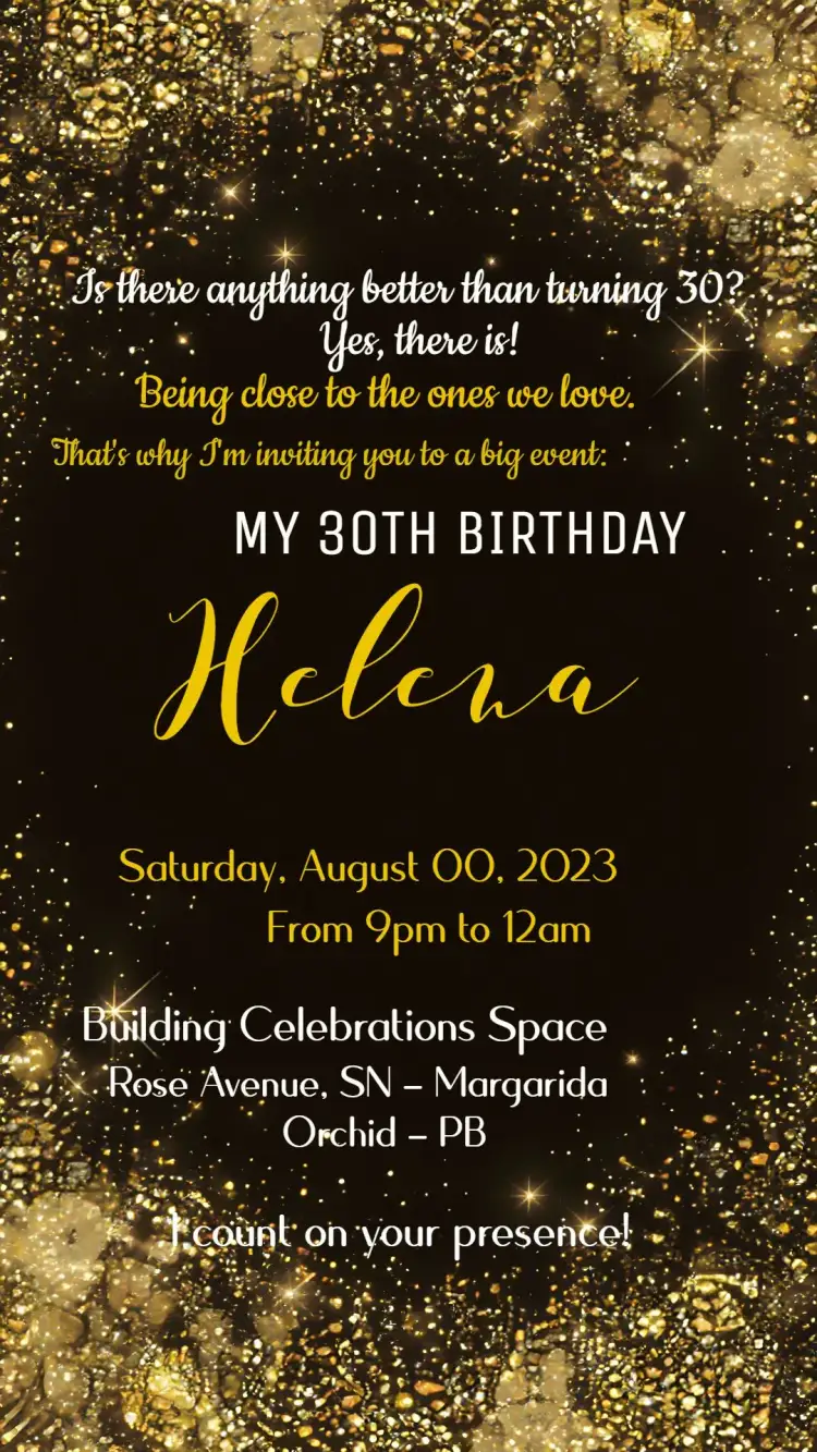 Invitation Glitter Years – Birthday theme black and gold, glamorous, modern, elegant, celebration, festive
