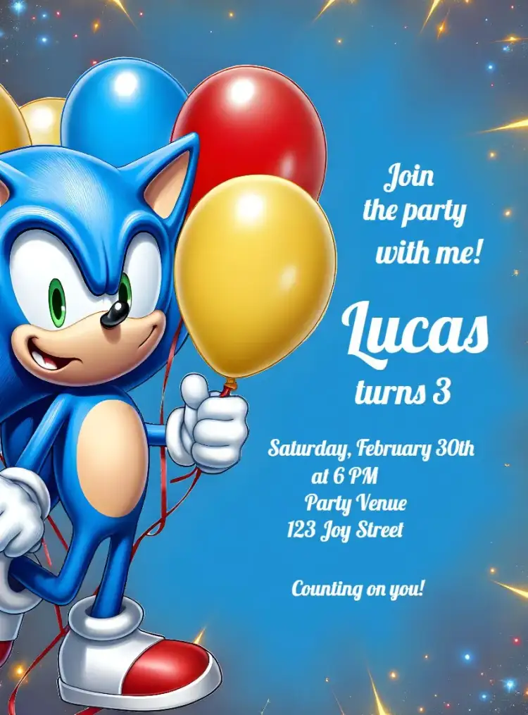 Invitation Sonic – Most searched for theme fun, colorful, games, childish, lively, thematic