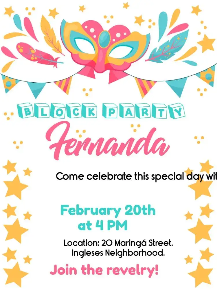Invitation Carnival Block Party Serpentine – Commemorative Dates theme colorful, fun, festive, cheerful, themed