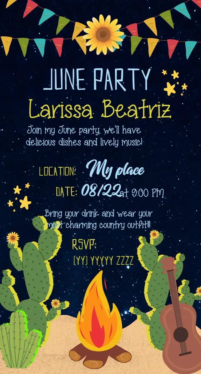 Invitation Arraiá Festa Junina Tipicas – Commemorative Dates theme colorful, rustic, vintage, fun, traditional, festive