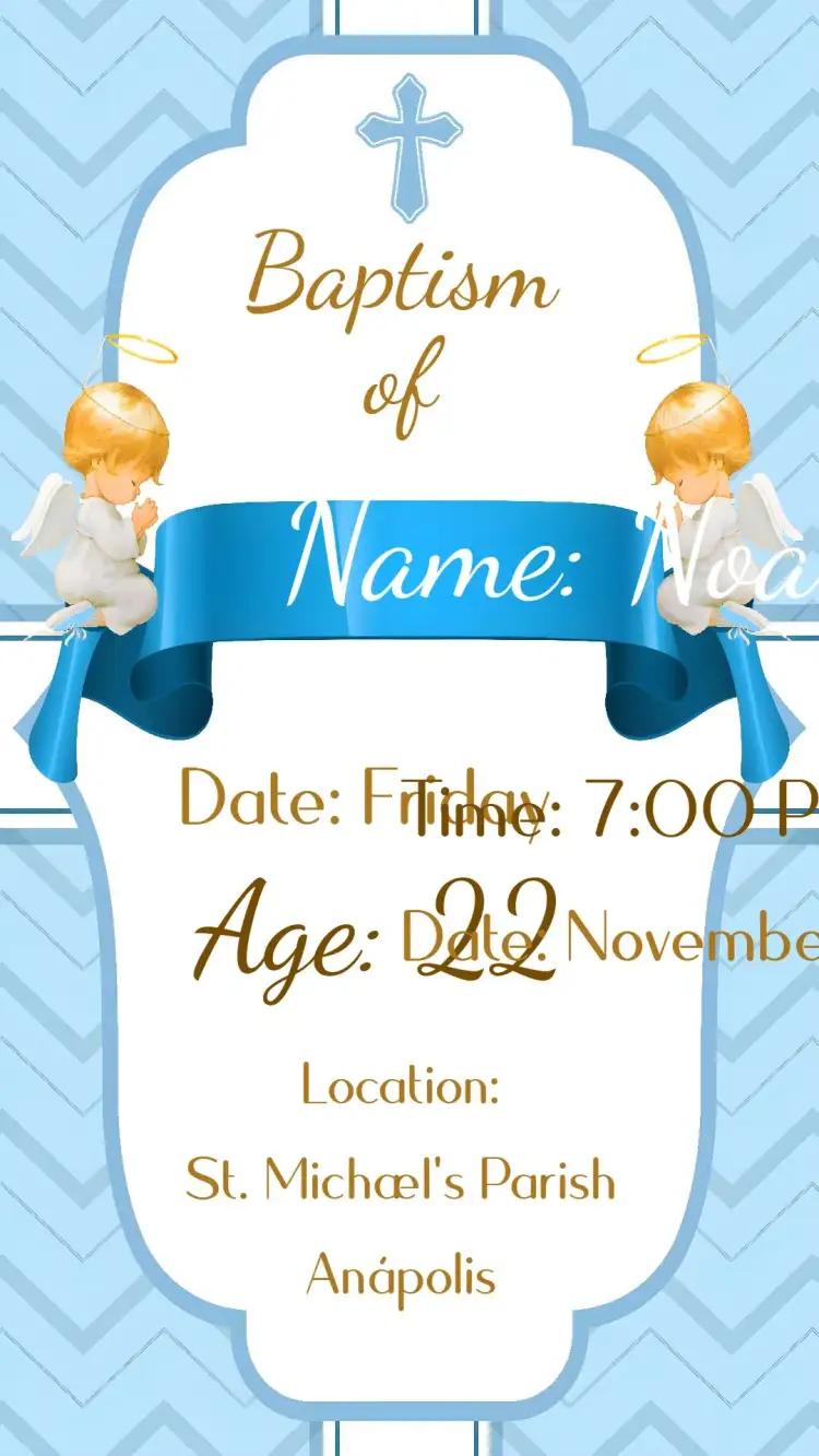 Invitation Boy Baptism – Baptism theme light blue, minimalist, childish illustrations, golden details, contemporary style