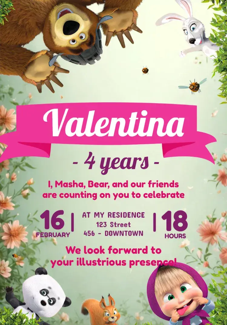 Masha And The Colorful Bear invitation