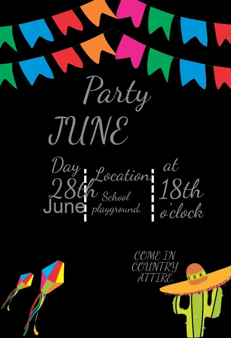 Invitation June Party Invitation – Most searched for theme colorful, traditional, vintage, rustic, festive, fun