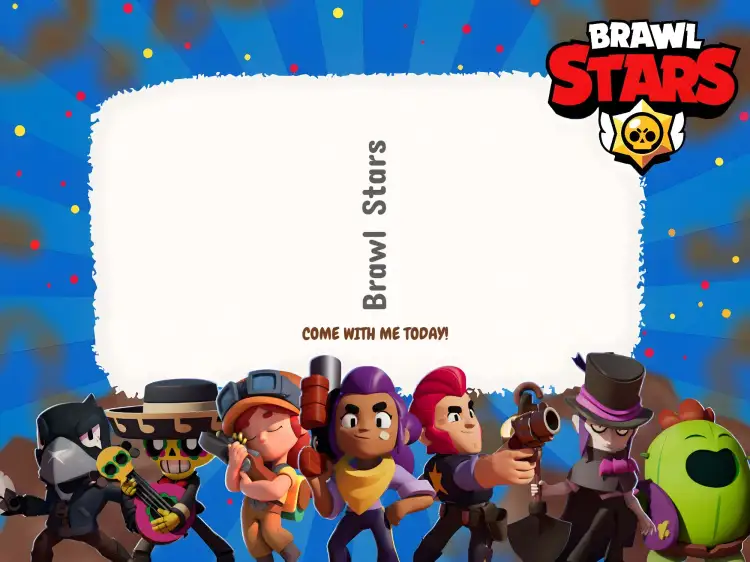 Invitation Brawl Stars – Kids' Birthday Party theme vibrant colors, cartoon style, game elements, fun design, adventure theme, colorful illustrations