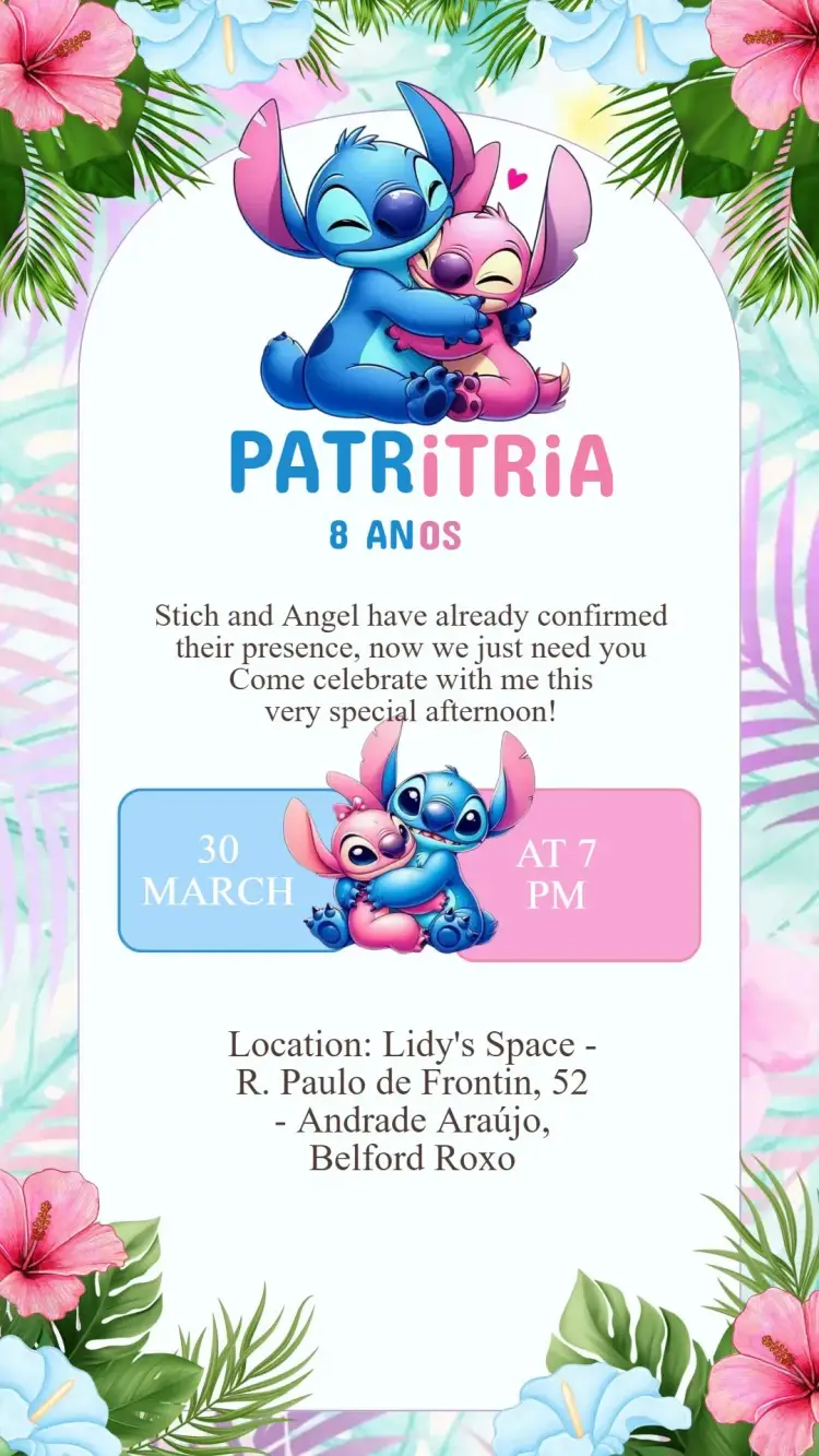 Stitch and Angel Birthday Invitation