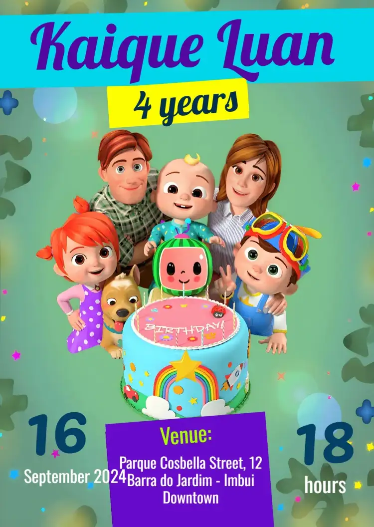 Invitation Cocomelon Kids – Kids' Birthday Party theme colorful, fun, childish, themed, cheerful
