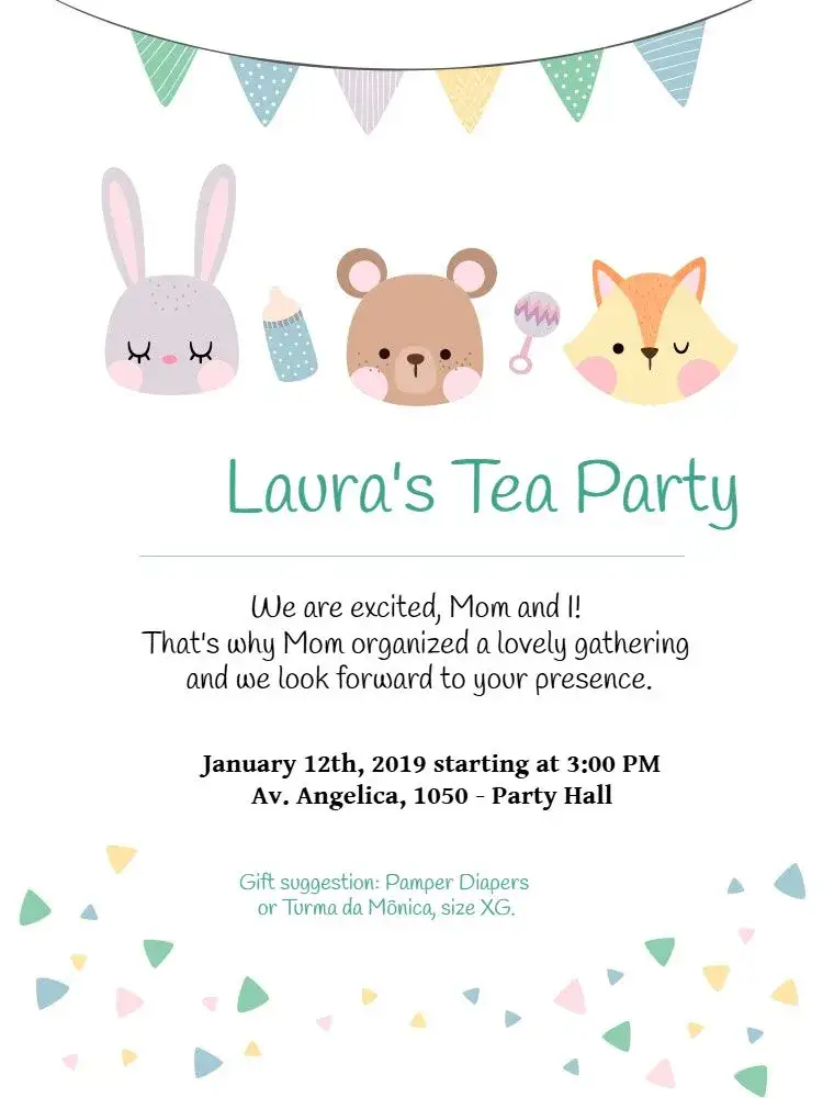 Invitation Baby Shower – Gender Reveal theme delicate, childish, colorful, fun, cute