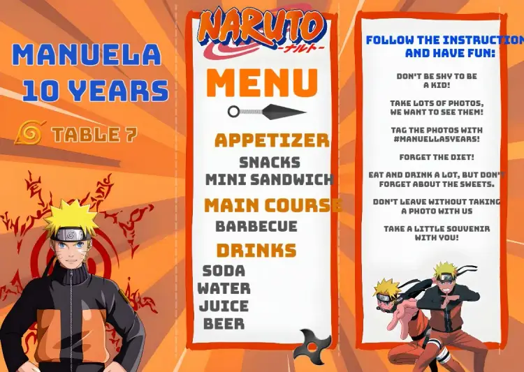Menu Triangle Naruto Table invitation