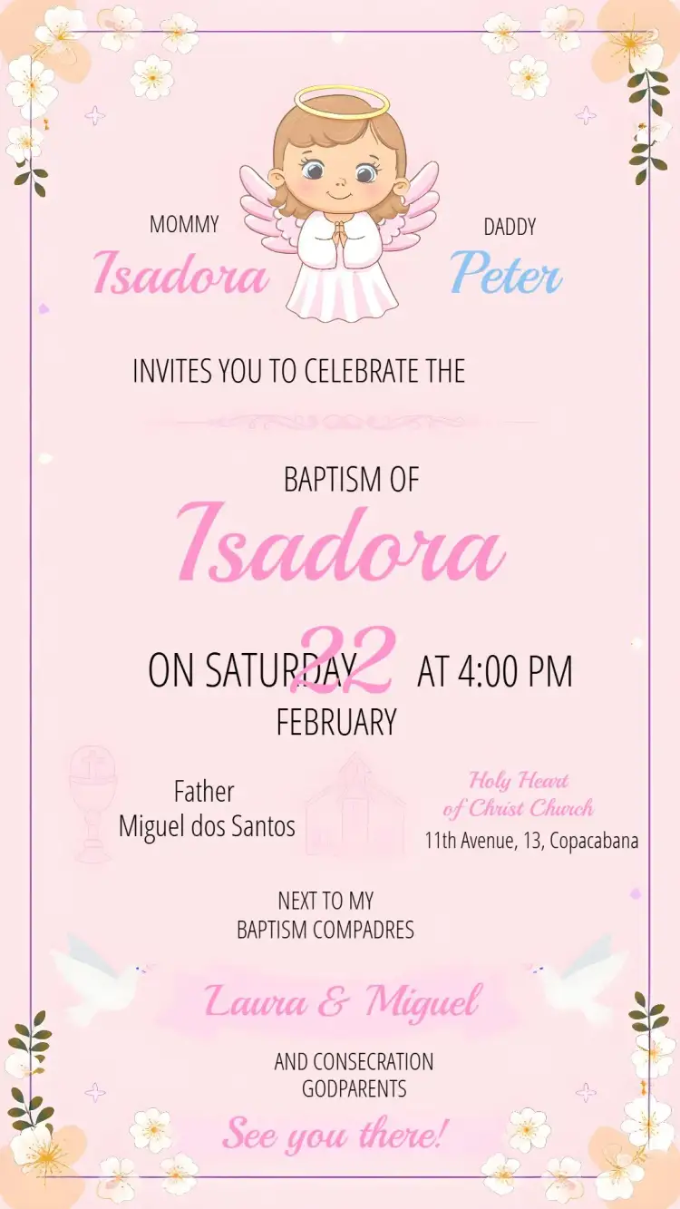 Invitation Rose Christening – Baptism theme floral, delicate, pink, angelic, minimalist, feminine