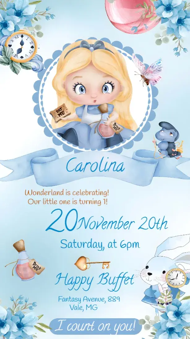 Alice In Wonderland Watercolor Cute invitation