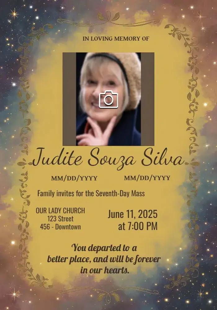 Invitation Seventh Day Mass With Photo Margin – Commemorative Dates theme brown, floral, minimalist, elegant, classic