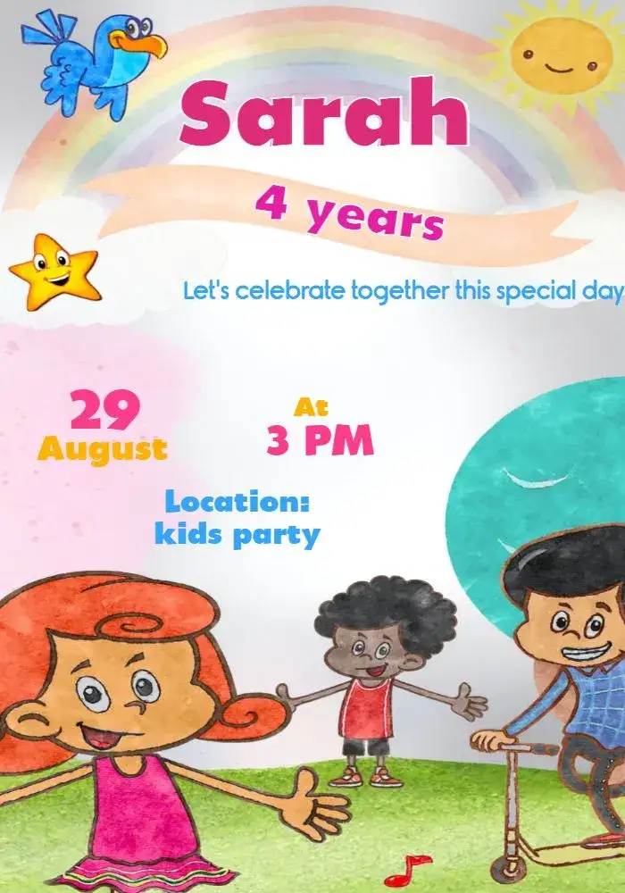 Invitation 3 Little Words – Most searched for theme colorful, watercolor, childish, playful, fun
