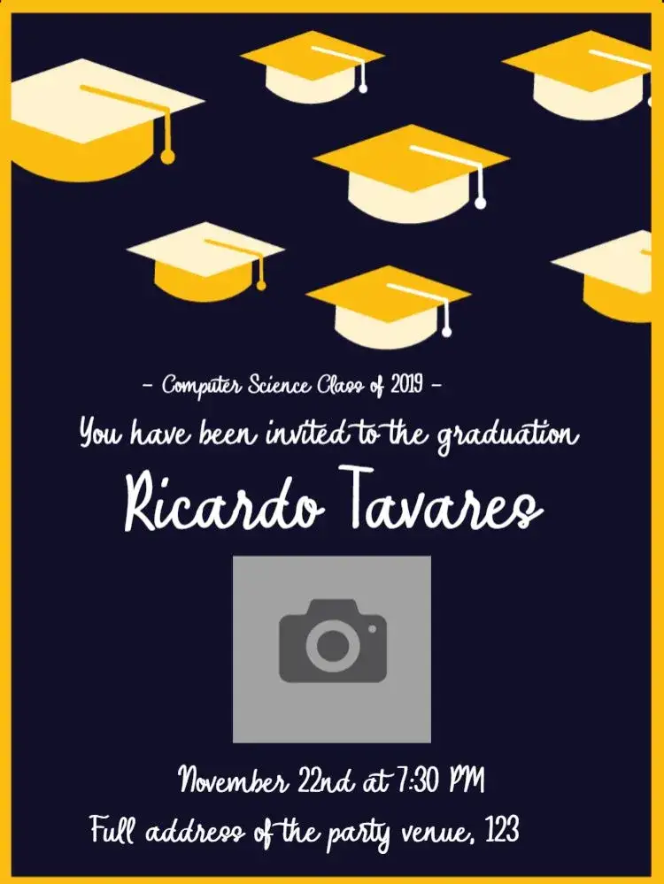 Invitation Graduation With Photo Ceremony – Graduation theme golden, black, modern, elegant, sophisticated, minimalist
