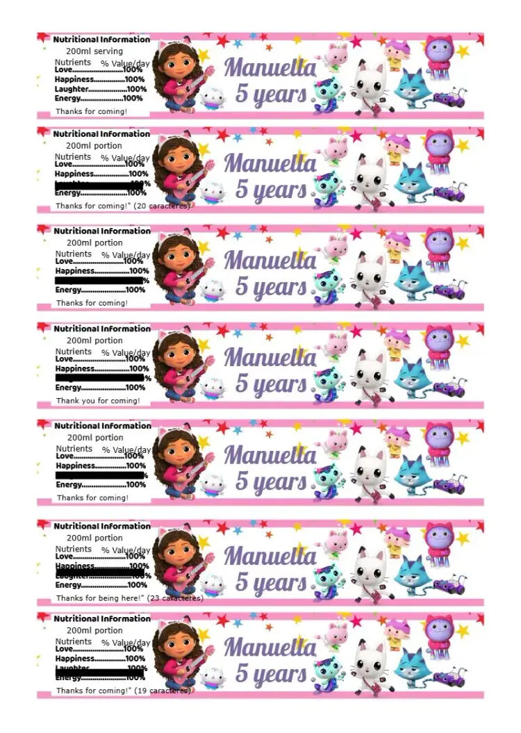 Label For 200ml Bottle The Magical House of Gabby Bottle invitation