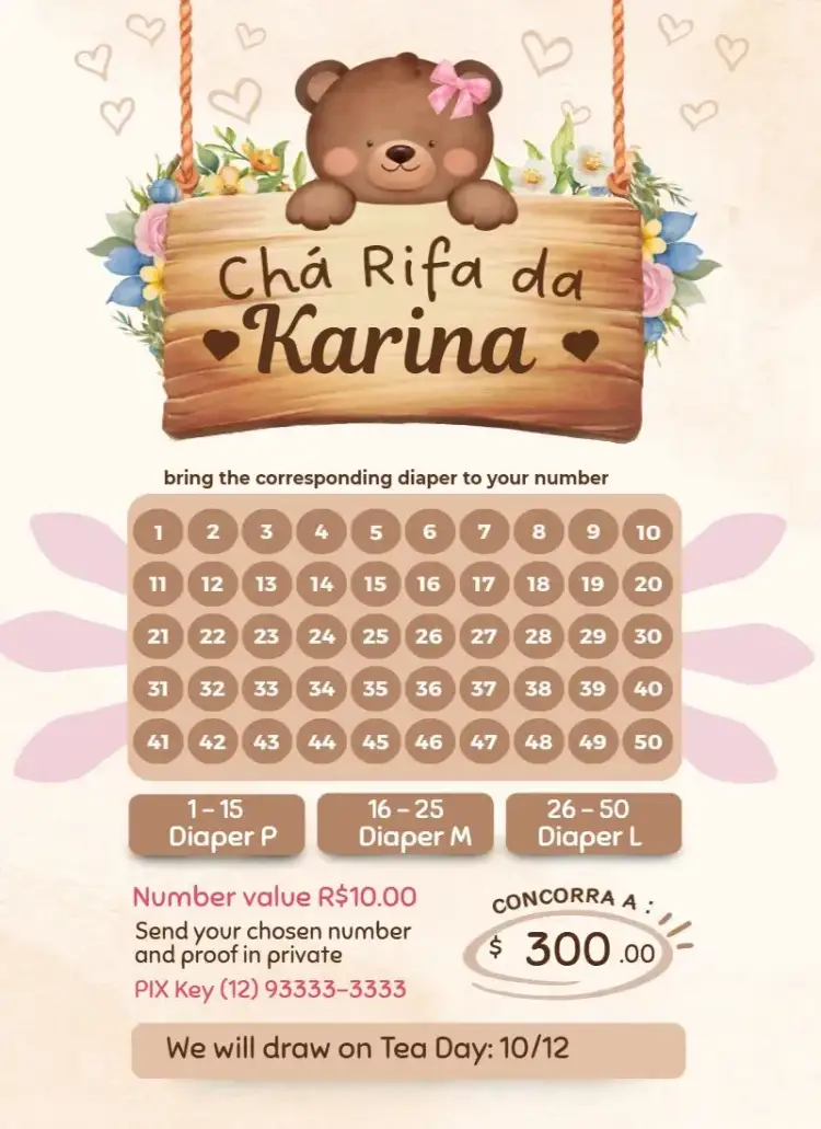 Invitation Delicate Teddy Bear – Raffle Tea theme delicate, animals, safari, nature, soft colors, cute illustrations