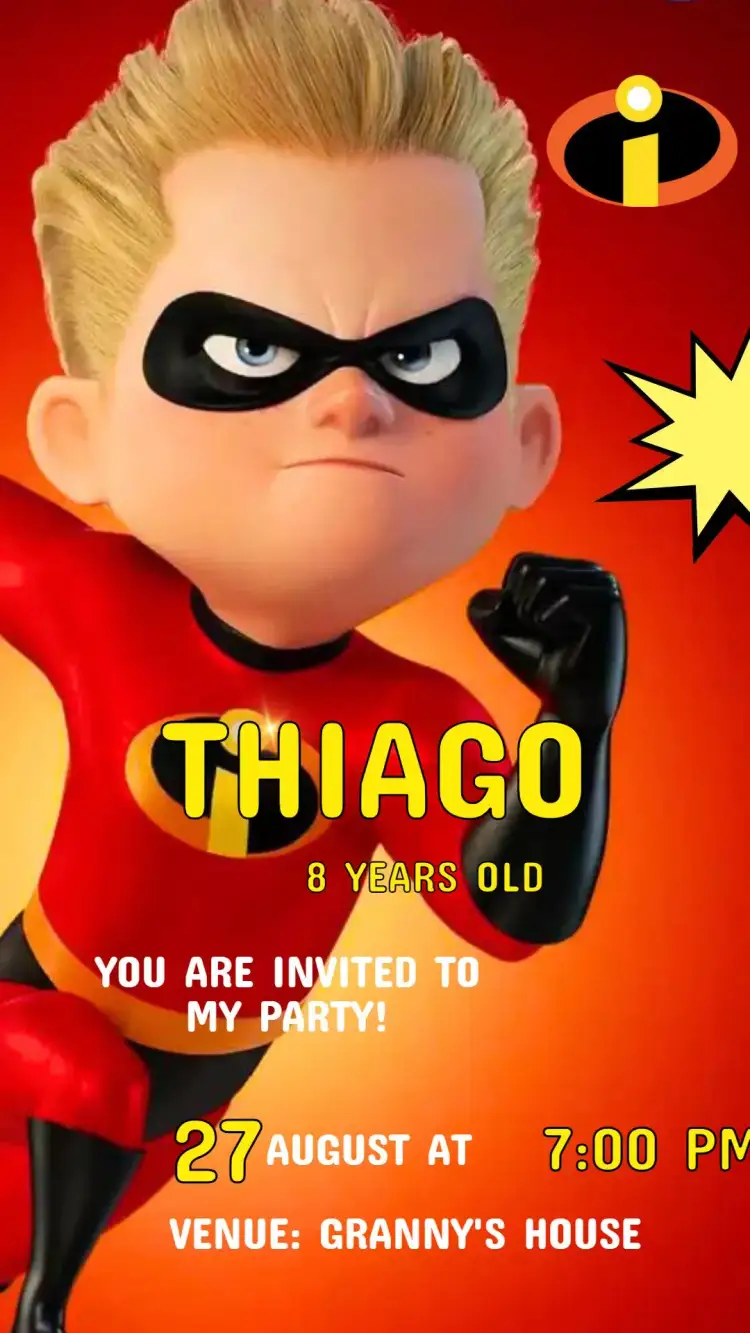 Invitation Digital Invitation Birthday The Incredibles To Edit – Kids' Birthday Party theme colorful, superheroes-themed, fun, modern, childish, animated illustrations