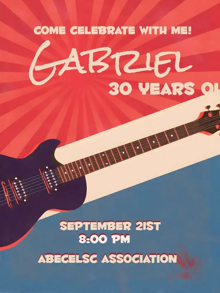 Invitation Retro 80s Guitar – Sweet 15 theme retro, vintage, musical, colorful, fun, vibrant