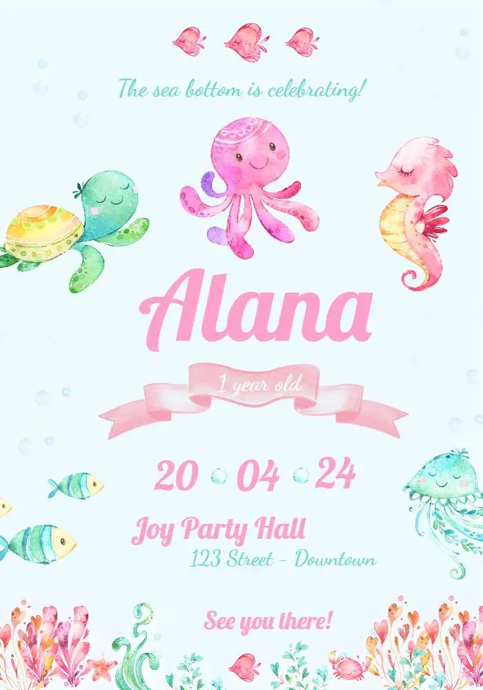 Underwater Watercolor Seahorse invitation