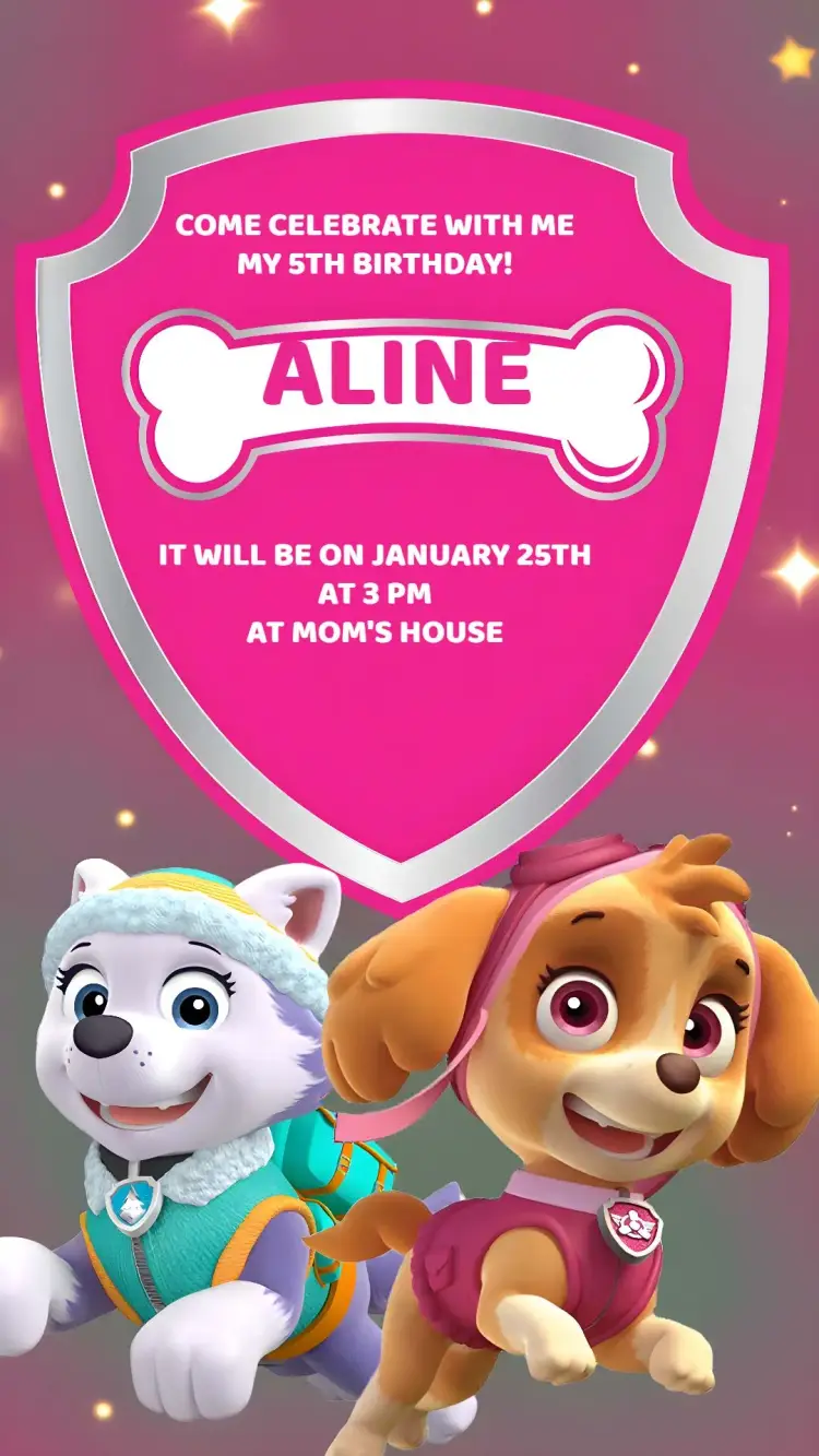 Pink Paw Patrol invitation