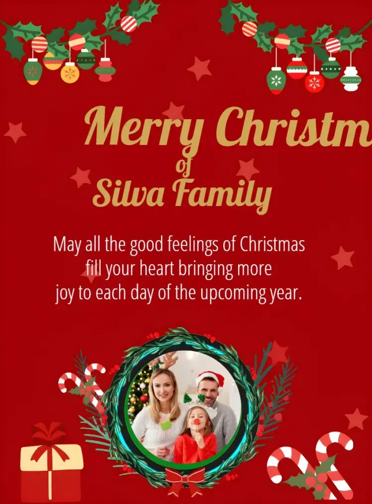 Family Christmas Card With Golden Photo invitation