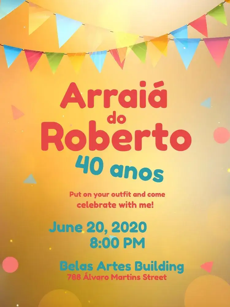 Invitation Arraiá De Festa Junina Fogueira – Commemorative Dates theme colorful, traditional, rustic, vintage, festive, country