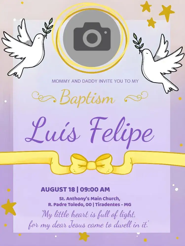 Invitation Baptism With Church Photo – Baptism theme lilac, purple, angels, church, delicate, spiritual