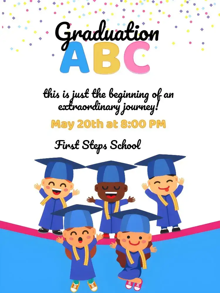 Invitation Colorful Abc Kids Graduation – Graduation theme colorful, fun, childish, school-themed, cheerful