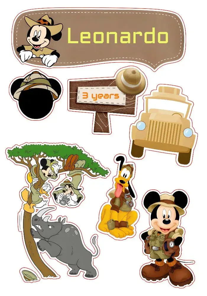 Topo De Bolo Mickey Safari Marrom invitation
