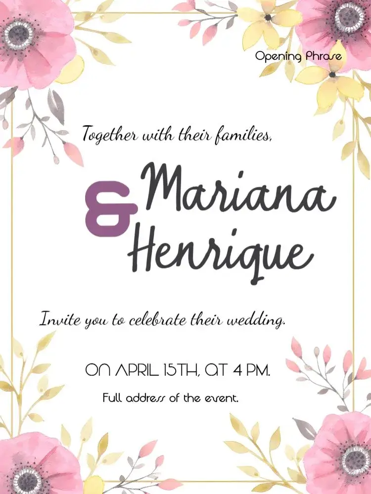 Invitation Yellow Floral Wedding – Wedding theme floral, aquarela, romântico, colorido, elegante, moderno