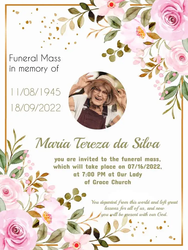 Invitation Funeral Mass With Pink Photo – Bridal Shower theme floral, romantic, delicate, elegant, minimalist