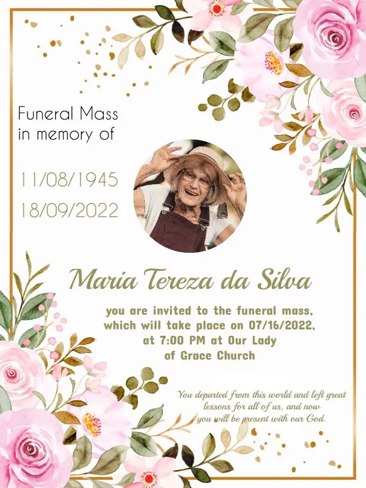 Invite Funeral Mass With Pink Photo editable and customizable
