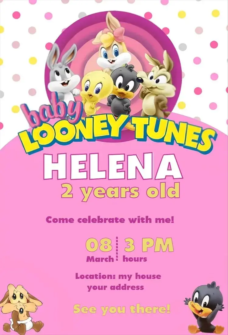 Looney Tunes Pink Girl invitation