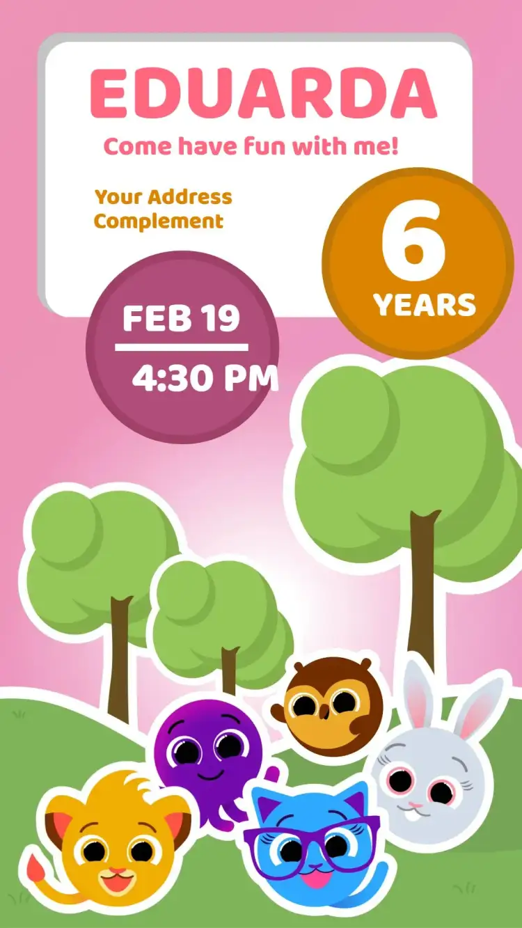 Invitation Bolofofos – Kids' Birthday Party theme pink, fun, colorful, childlike, playful