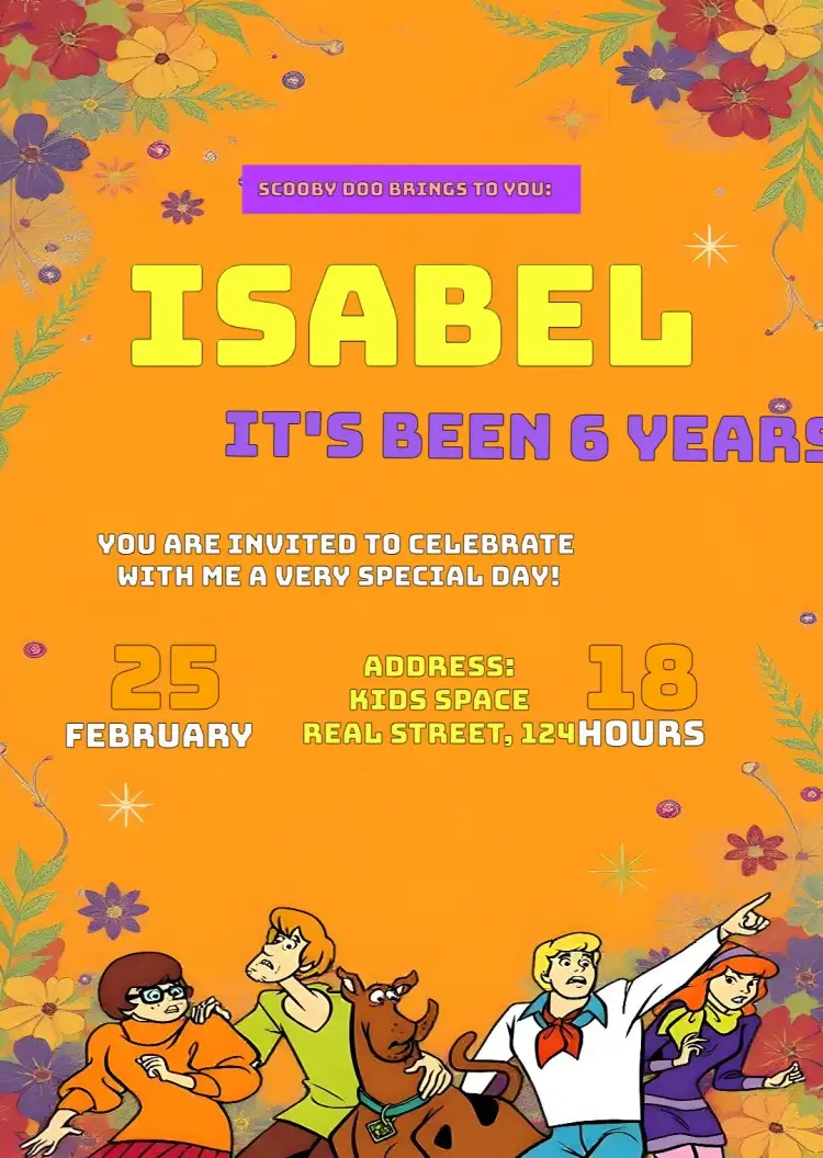 Invitation Scooby Doo Fred – Kids' Birthday Party theme colorful, fun, childlike, animated illustrations, themed, vibrant