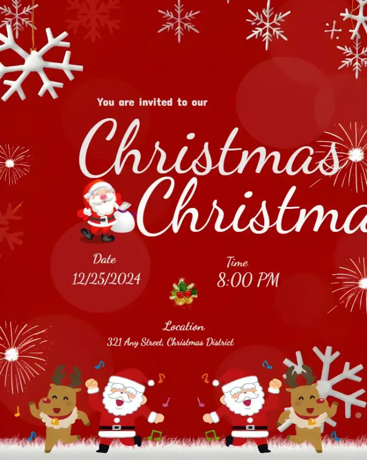 Invitation Christmas Party Santa – Commemorative Dates theme red, Christmas-themed, classic, festive, cheerful, fun