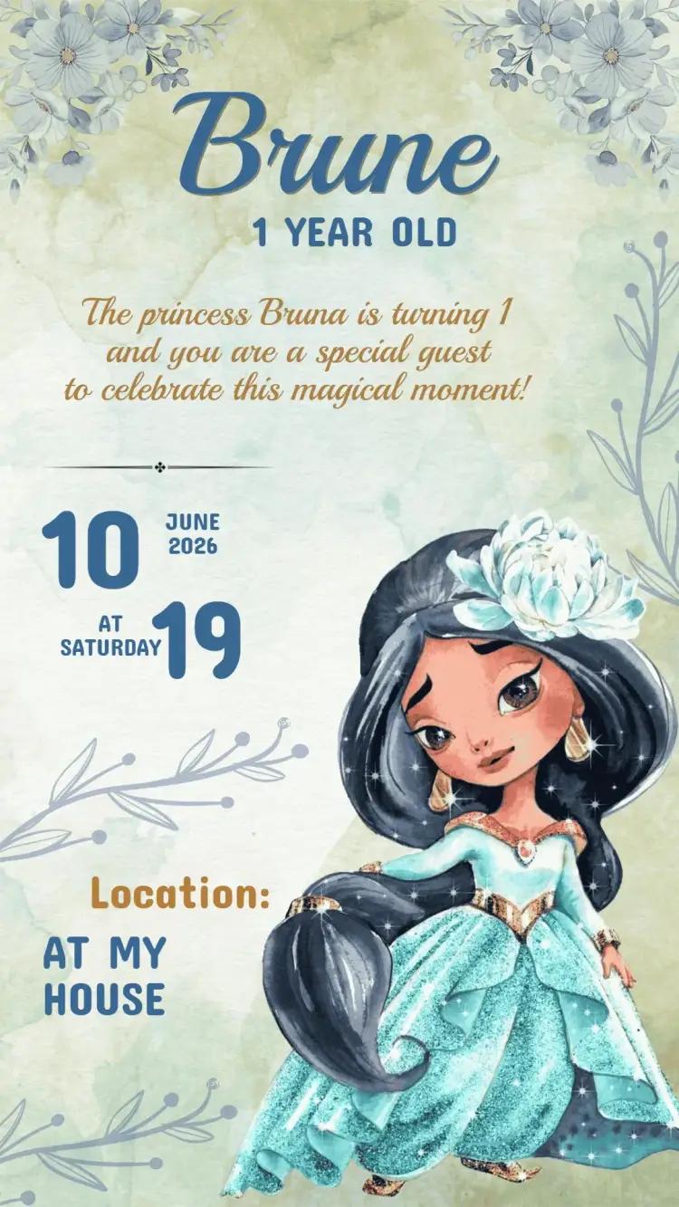 Digital Invitation Princess Jasmine Birthday To Edit