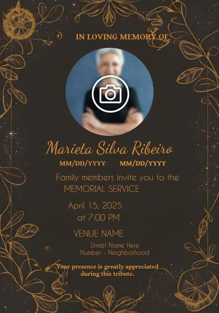 Invitation Funeral Mass With Yellow Photo – Commemorative Dates theme yellow, brown, golden, minimalist, elegant, classic
