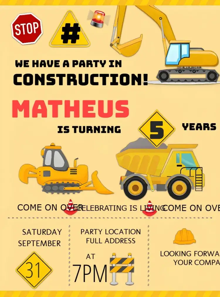 Invite Construction Trucks editable and customizable