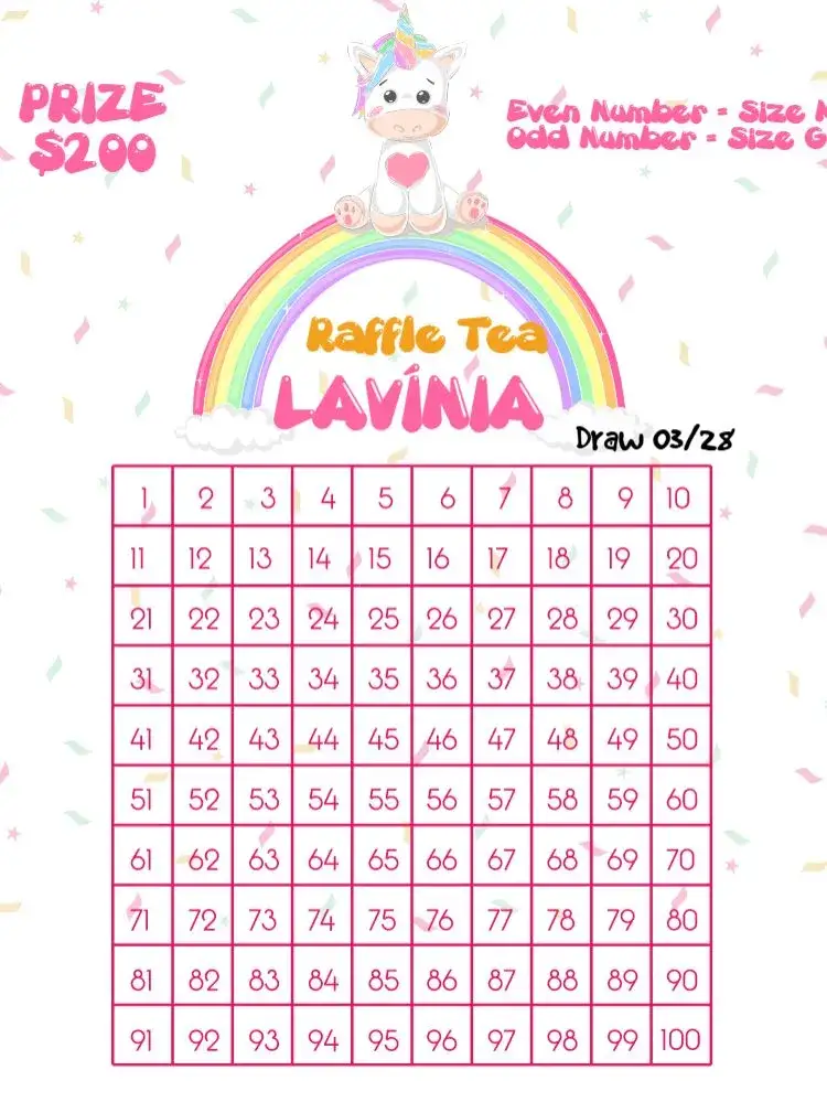 Invitation Unicorn Tea Raffle Party – Raffle Tea theme vibrant colors, playful design, cloud graphic elements, childlike style, magical theme, unicorn illustrations