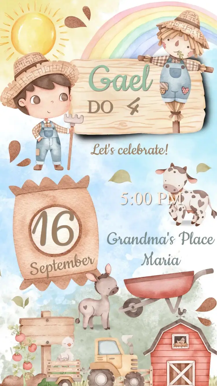 Invitation Farm Birthday Invitation – Kids' Birthday Party theme rural, colorful, fun, nature, farm animals
