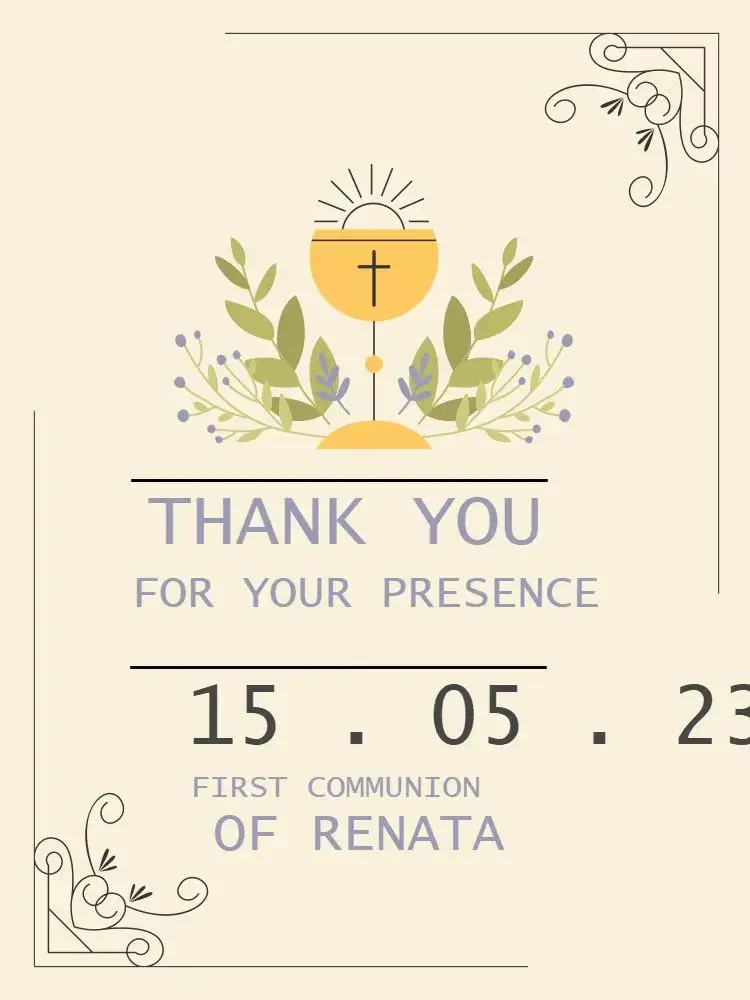 Invitation Thank You Card First Communion Attendance Delicate Beige – Card theme delicate, beige, religious, minimalist, soft