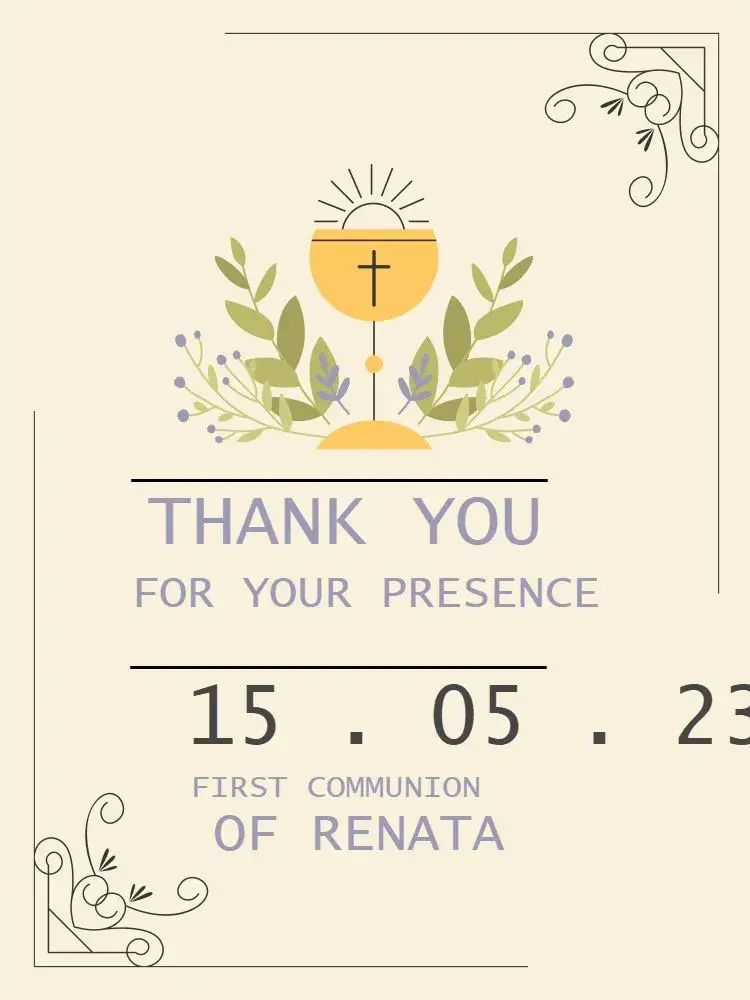 Invite Thank You Card First Communion Attendance Delicate Beige editable and customizable