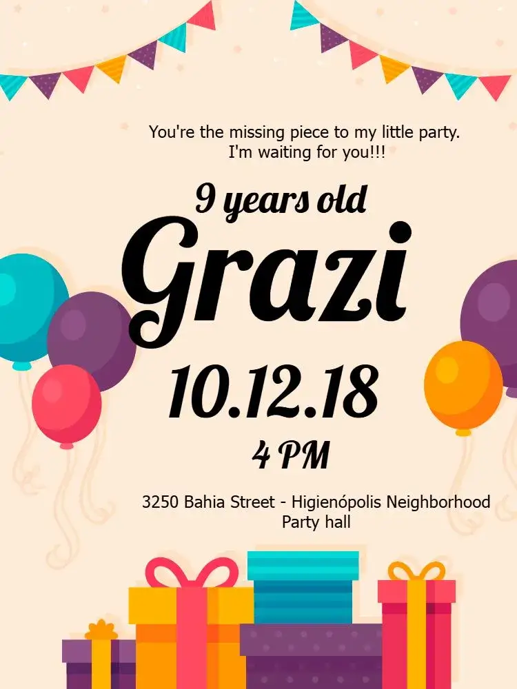 Invitation Whatsapp – Kids' Birthday Party theme colorful, cute, childish, festive, vibrant, celebratory