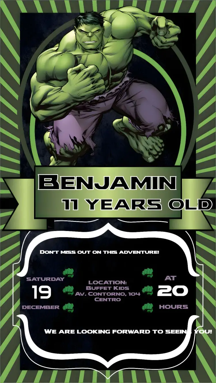 Invite Hulk editable and customizable