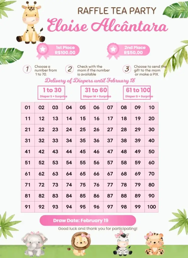 Invitation Pink Safari Giraffe – Raffle Tea theme safari, animals, nature, pink, childish